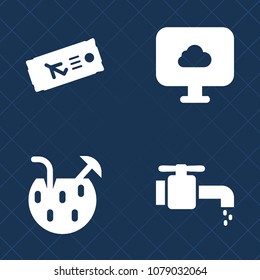 Premium set of fill vector icons. Such as fly, cloud, fresh, weather, faucet, web, chrome, airport, tropical, airplane, business, cold, glass, flight, airline, bathroom, cocktail, plane, alcohol, tap
