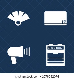 Premium set of fill vector icons. Such as sensu, megaphone, fan, object, announcement, loud, traditional, classroom, white, audio, frame, japanese, chalk, blank, home, sound, voice, blackboard, black