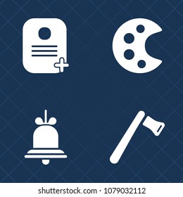 Premium set of fill vector icons. Such as axe, object, building, signal, ring, palette, artistic, construction, sound, wrench, alarm, oil, identity, equipment, doorbell, sign, saw, screwdriver, alert