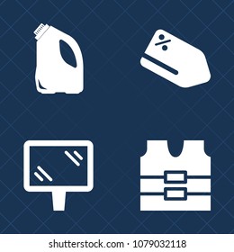 Premium set of fill vector icons. Such as wear, city, price, equipment, yellow, jacket, reflective, vest, waste, trash, road, sale, tag, object, uniform, safety, sign, coupon, label, protective, shop