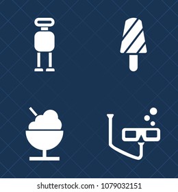 Premium set of fill vector icons. Such as cone, travel, frozen, icecream, food, popsicle, cool, sweet, snack, mask, cold, cyber, computer, human, mechanical, vacation, 3d, fruit, refreshing, ice, dive