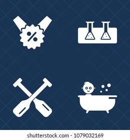 Premium Set Of Fill Vector Icons. Such As Sale, Chemical, Science, Coupon, Boy, Kayak, Hygiene, Water, Paddle, Child, Technology, Boat, Promotion, Experiment, Sign, Marine, Biology, Old, Label, Cute