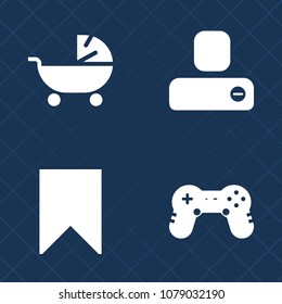 Premium set of fill vector icons. Such as play, business, website, console, carriage, flag, mother, contact, joystick, young, button, profile, baby, delete, member, user, social, care, technology, web