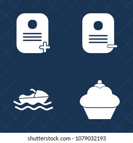 Premium set of fill vector icons. Such as cargo, people, food, dessert, white, vessel, muffin, element, computer, bread, sweet, maritime, doughnut, port, boat, user, identification, menu, shipping, id
