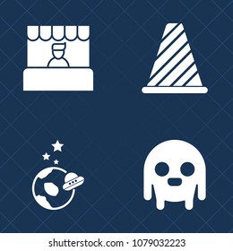 Premium set of fill vector icons. Such as shop, character, universe, warning, ufo, extraterrestrial, technology, astronaut, supermarket, buy, transportation, astronomy, consumer, creature, exploration