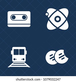Premium set of fill vector icons. Such as stereo, modern, audio, record, cookie, snack, food, background, universe, cosmos, object, old, brown, dessert, tape, retro, light, nature, train, sky, space