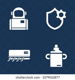 Premium set of fill vector icons. Such as computer, settings, plastic, electric, food, sign, phone, cosmonaut, childhood, nutrition, spaceman, white, network, earth, air, cooling, space, gear, climate