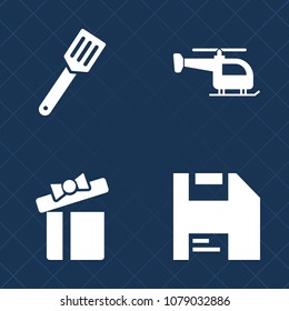 Premium set of fill vector icons. Such as water, birthday, transport, ribbon, view, floppy, white, helicopter, kitchen, household, surprise, printer, clean, decoration, christmas, computer, box, clear