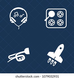 Premium set of fill vector icons. Such as listen, energy, hot, kitchen, burner, speed, audio, fly, appliance, technology, ear, jazz, future, headset, sign, cooking, home, music, cook, entertainment