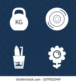 Premium set of fill vector icons. Such as pink, care, sport, rubber, dumbbell, health, petal, web, kilogram, wheel, auto, sign, service, speed, measurement, car, fitness, steel, strength, drive, brush