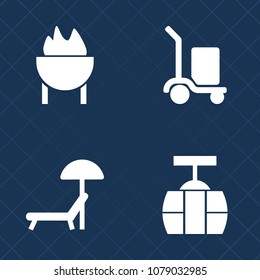 Premium set of fill vector icons. Such as car, box, train, delivery, warehouse, relaxation, relax, package, resort, logistic, business, chair, tram, grill, holiday, transport, grilled, summer, sunbed