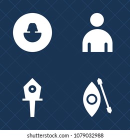 Premium set of fill vector icons. Such as canoe, lake, wood, canoeing, nature, birdhouse, tree, avatar, man, wooden, style, summer, social, nest, home, adventure, kayak, person, face, fashion, user