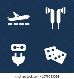 Premium set of fill vector icons. Such as volume, flight, fly, energy, audio, adapter, transport, casino, plane, music, plug, game, gambling, aviation, electric, vegas, transportation, ear, sound, win
