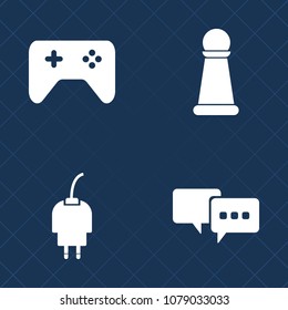 Premium set of fill vector icons. Such as recharge, bubble, rook, chess, power, communication, speech, button, talk, chat, console, gaming, balloon, modern, queen, pawn, white, piece, controller, play