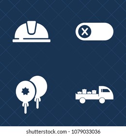 Premium set of fill vector icons. Such as home, celebration, off, switch, architect, delivery, van, shipping, party, happy, equipment, control, power, technology, balloon, protection, bright, energy