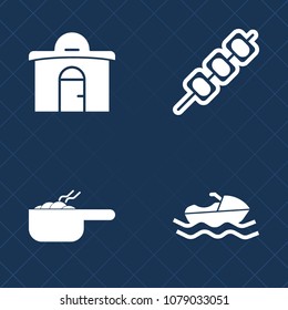 Premium set of fill vector icons. Such as grilled, shish, ship, house, transport, barbecue, kebab, urban, stew, building, grill, rent, healthy, lunch, construction, industry, pot, industrial, vessel