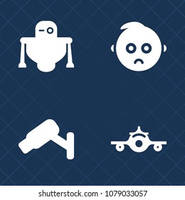 Premium set of fill vector icons. Such as 3d, flight, kid, surveillance, science, portrait, machine, camera, computer, cctv, cute, child, travel, artificial, aircraft, little, departure, expression