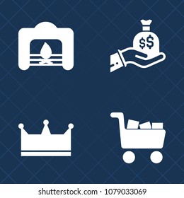 Premium set of fill vector icons. Such as warm, prince, royal, decoration, dollar, commerce, queen, element, background, wealth, cart, house, crown, home, winter, banking, shop, holiday, investment