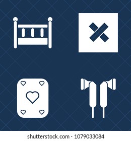 Premium set of fill vector icons. Such as bedroom, business, element, interior, play, wooden, wood, earphone, sound, baby, object, crib, game, equipment, gambling, door, ear, closed, volume, kid, card