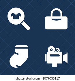 Premium set of fill vector icons. Such as handle, luggage, store, gray, socks, customer, fitness, bag, sock, gray socks, searching, woman, clothes, socks on a wooden background, film, adult, movie