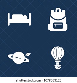 Premium set of fill vector icons. Such as back, universe, white, fly, planet, science, pillow, element, space, sign, object, cosmos, hotel, parachuting, jump, parachute, galaxy, skydive, extreme, room