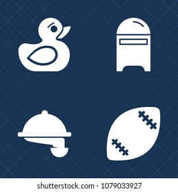 Premium set of fill vector icons. Such as bathroom, toy, mail, cafe, goal, envelope, stadium, restaurant, ball, rubber, game, paper, box, mailbox, duckling, grass, people, email, communication, post
