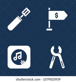 Premium set of fill vector icons. Such as clear, repair, household, industrial, graphic, key, renovation, black, frying, home, handyman, pan, tool, sound, white, kitchen, dollar, business, pot, melody