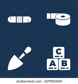 Premium set of fill vector icons. Such as kid, brush, sticky, adhesive, education, instrument, screwdriver, tool, first, tape, happy, equipment, aid, fun, hammer, drill, toy, roll, game, health, play