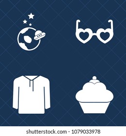 Premium set of fill vector icons. Such as shuttle, bakery, cosmos, muffin, astronaut, style, dessert, orbit, glasses, sun, apparel, technology, universe, white, jacket, chocolate, cake, science, retro