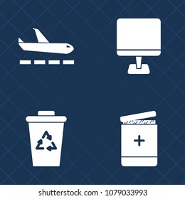 Premium set of fill vector icons. Such as laptop, transport, doctor, flight, business, technology, desktop, clean, departure, tablet, luggage, can, recycle, health, container, monitor, recycling, pc