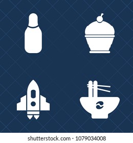 Premium set of fill vector icons. Such as food, strike, satellite, baked, meal, craft, sport, cake, bowling ball, ball, cuisine, background, science, galaxy, shuttle, pie, technology, space, spaceship