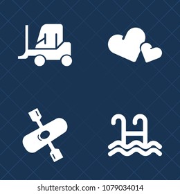 Premium set of fill vector icons. Such as pool, active, heart, service, nature, swim, shipping, canoeing, rowing, sea, romantic, business, holiday, background, day, sign, water, decoration, river, van