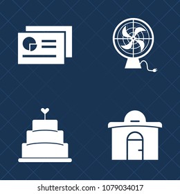 Premium set of fill vector icons. Such as tasty, real, dessert, cold, business, office, document, finance, cooler, sugar, baked, cream, data, home, report, chart, food, cake, house, fan, paper, pastry
