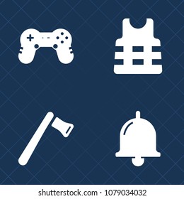 Premium set of fill vector icons. Such as sound, ring, sign, tool, safety, equipment, rescue, play, video, computer, construction, joystick, wrench, sea, console, call, hand, safe, axe, doorbell, bell