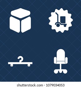 Premium set of fill vector icons. Such as interior, art, modern, store, freight, delivery, industry, cloakroom, seat, object, office, truck, chair, cube, coat, container, warehouse, distribution, sign