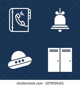Premium set of fill vector icons. Such as door, spacecraft, phone, light, doorway, spaceship, call, ring, science, space, object, entrance, bell, reminder, room, sign, internet, saucer, alert, fiction