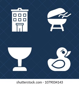 Premium set of fill vector icons. Such as grilled, cook, duckling, home, construction, rent, child, summer, grill, office, city, architecture, modern, glass, picnic, duck, business, rubber, barbecue
