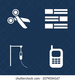 Premium set of fill vector icons. Such as call, old, communication, global, doctor, silhouette, newspaper, tool, cell, health, scissors, tailor, news, black, screen, hospital, technology, television