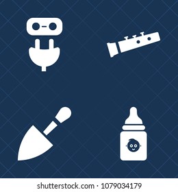 Premium set of fill vector icons. Such as harp, shovel, sound, building, plug, brush, saw, wrench, electric, electricity, food, connect, adapter, play, nutrition, screwdriver, music, sign, instrument