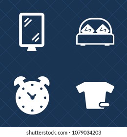 Premium set of fill vector icons. Such as bedroom, comfortable, clock, frame, white, vintage, city, watch, clothing, number, hour, house, room, bed, time, double, furniture, poster, minute, traffic