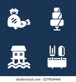 Premium set of fill vector icons. Such as cafe, journey, pastry, cookie, muffin, element, menu, lollipop, houseboat, lolly, stick, spiral, unhealthy, boat, sugar, ship, striped, food, dessert, kitchen