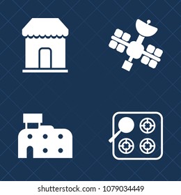 Premium set of fill vector icons. Such as business, hot, urban, satellite, office, cart, shop, real, cooking, internet, fire, appliance, antenna, stove, sign, bank, basket, sale, gas, burn, house