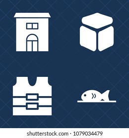 Premium set of fill vector icons. Such as protective, coffee, sign, estate, rent, equipment, food, real, seafood, vest, modern, restaurant, work, clothing, silhouette, wear, safety, shape, property