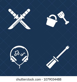 Premium set of fill vector icons. Such as bucket, silhouette, technology, tool, art, samurai, music, warrior, traditional, japanese, culture, entertainment, hardware, headphone, asian, headset, object