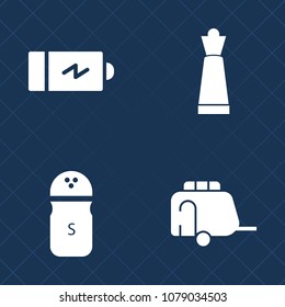 Premium set of fill vector icons. Such as battery, charger, travel, king, kitchen, energy, pepper, piece, shaker, car, fuel, salt, seasoning, empty, pawn, power, competition, food, full, load, white