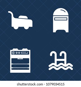 Premium set of fill vector icons. Such as stove, business, oven, food, email, landscape, address, cooking, mail, equipment, open, sport, garden, envelope, lawn, household, water, wave, grass, delivery
