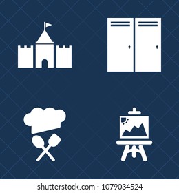 Premium set of fill vector icons. Such as room, radio, sign, tower, cook, open, technology, internet, food, communication, web, palette, chief, home, station, paint, painter, color, signal, kitchen