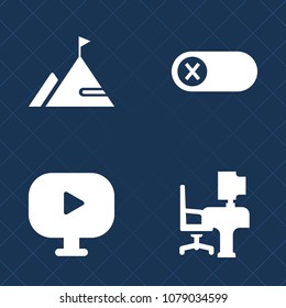 Premium set of fill vector icons. Such as work, energy, media, table, space, keyboard, fresh, computer, technology, play, internet, office, off, activate, workplace, turn, element, deactivate, rock