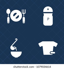 Premium set of fill vector icons. Such as dinner, apparel, glass, textile, silverware, table, fresh, sign, utensil, eat, bowl, soup, black, tee, cuisine, seasoning, salt, cooking, knife, restaurant