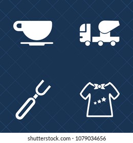 Premium set of fill vector icons. Such as clothing, industry, mocha, boy, baby, meal, cement, white, truck, drink, construction, latte, mixer, fork, cafe, dinner, kid, espresso, knife, machinery, site